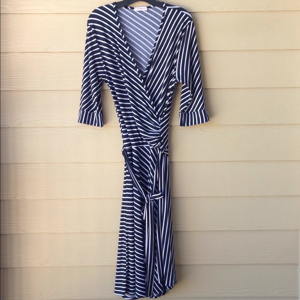 Striped Faux Wrap Dress US14